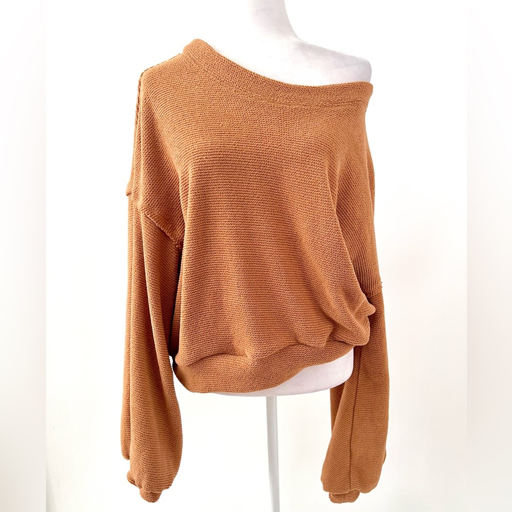 FREE PEOPLE | Beach Happy Pullover Oversized Inside out Sweater Size Large Tan